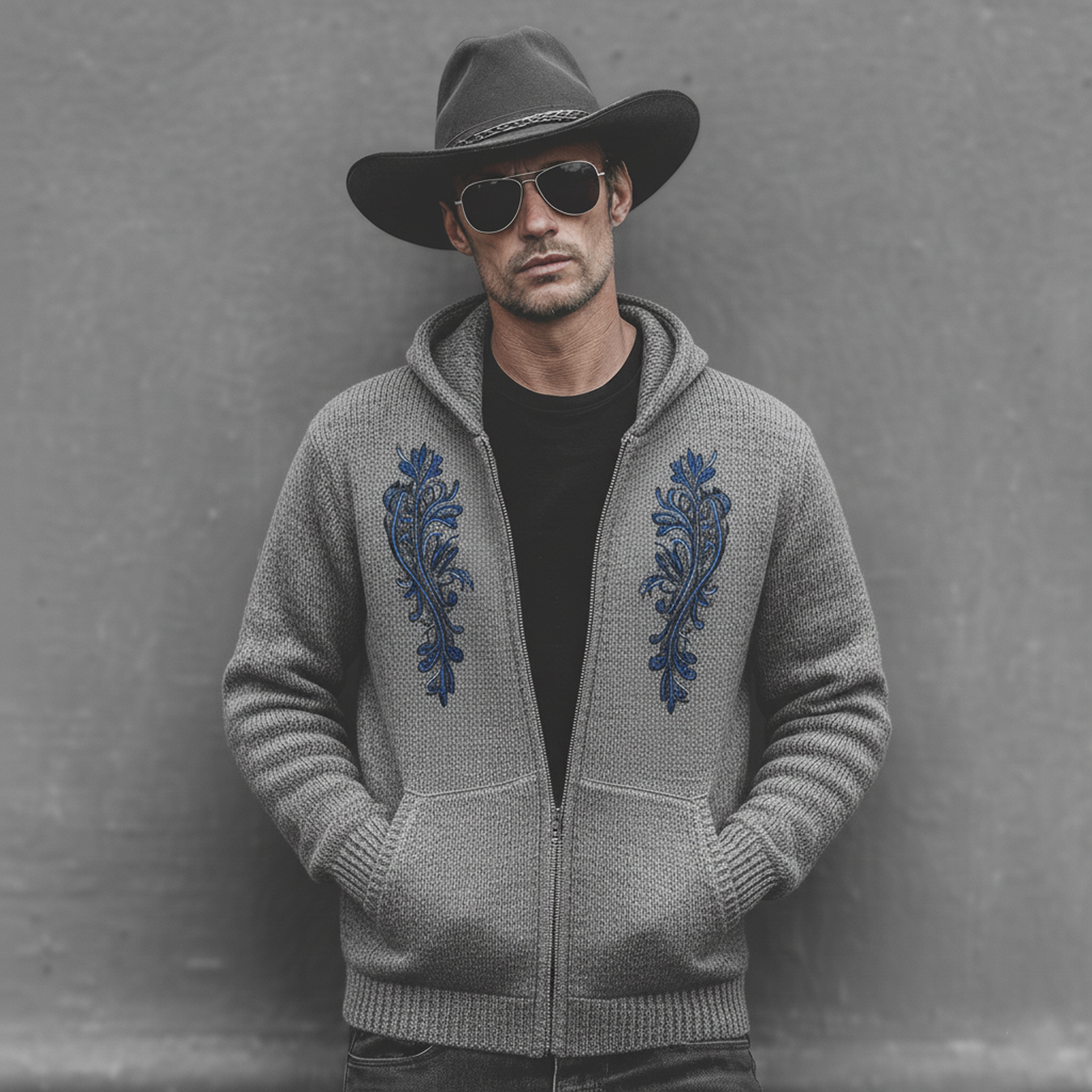 Men's Classic Casual Embroidered Hooded Zip-Up Cardigan MTA0422L1K