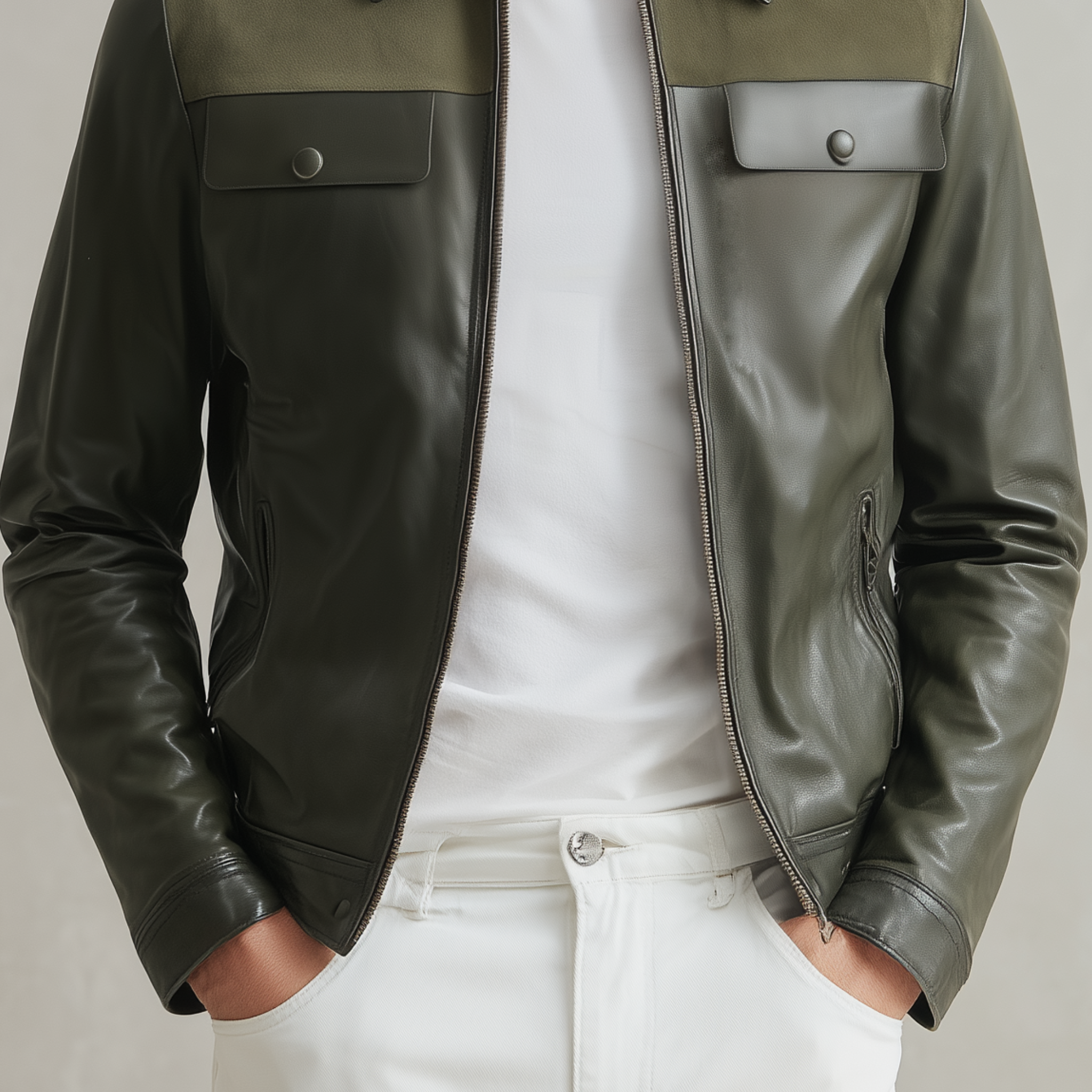 Men's Classic Casual Shoulder Suede Lapel PU Leather Zipper Jacket MTA2909H5K