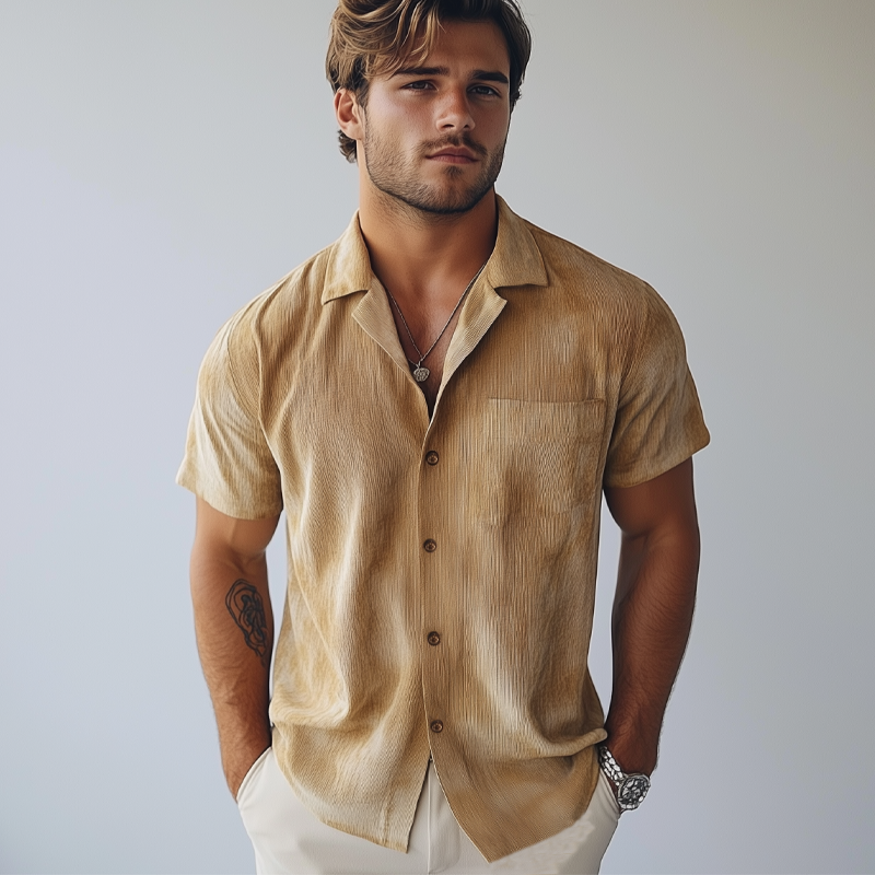 Men's Summer Textured Printed Short Sleeve Shirt MTA0960F6U