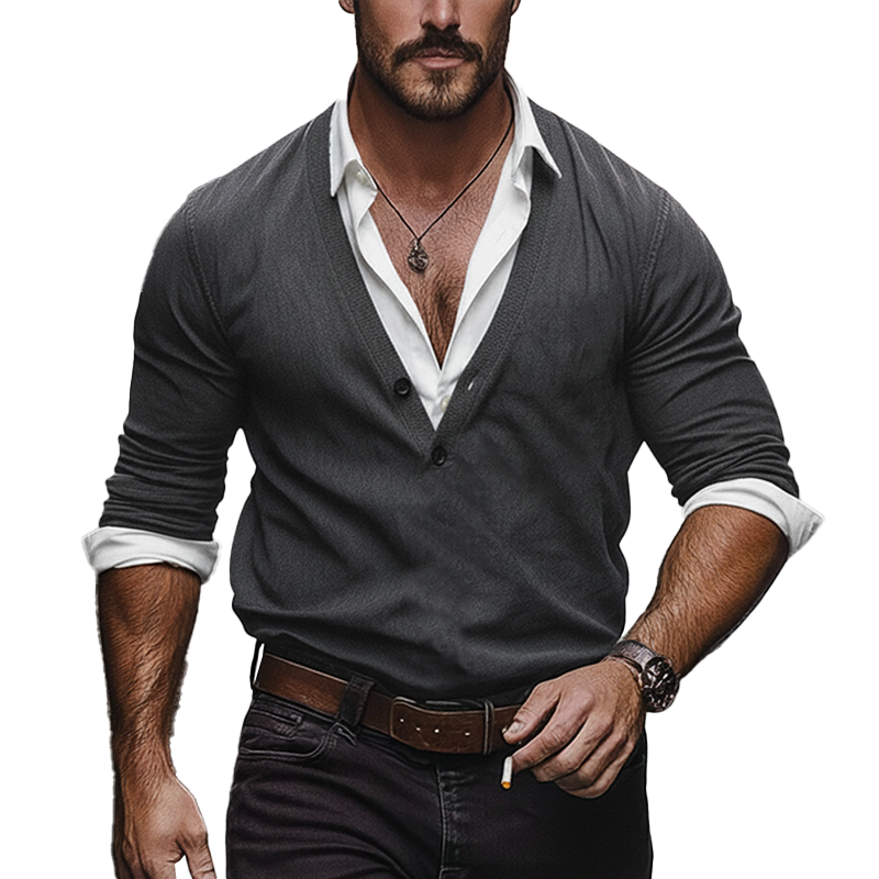 Men's Retro Faux Two-Piece Cotton Blend Polo Shirt MTA2563K0P