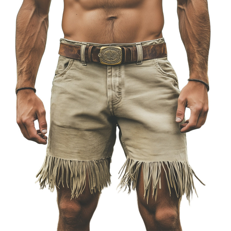 Men's Western Style Denim Fringe Shorts MTA0955E3U