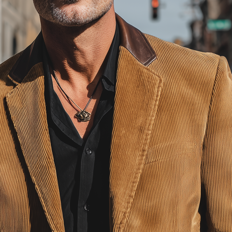 Men's Vintage Corduroy Two-Button Notched Lapel Blazer MTA2042H1U