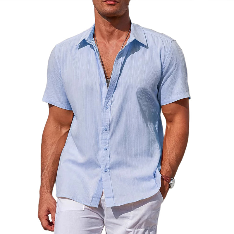 Men's Solid Color Casual Short Sleeve Lapel Resort Shirt MTA0671E0X