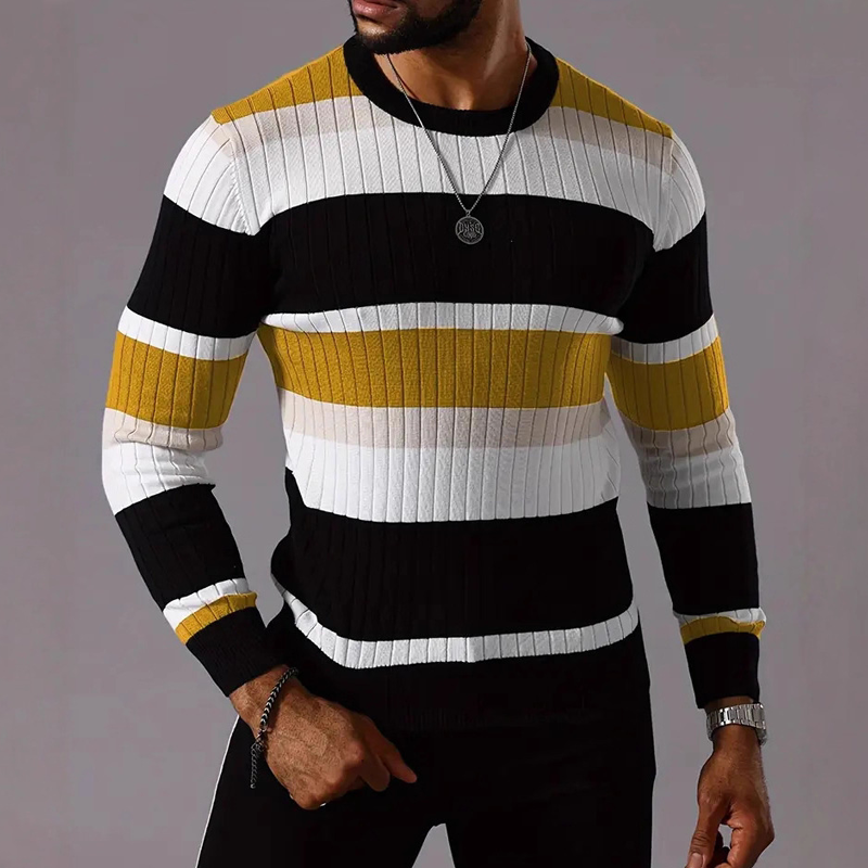 Men's Striped Knitted Crew Neck Sweater MTA2801G5X