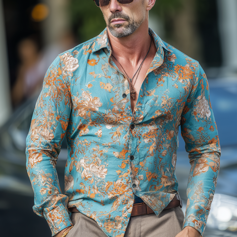 Men's Casual Retro Print Long-sleeved Shirt MTA2125H6U