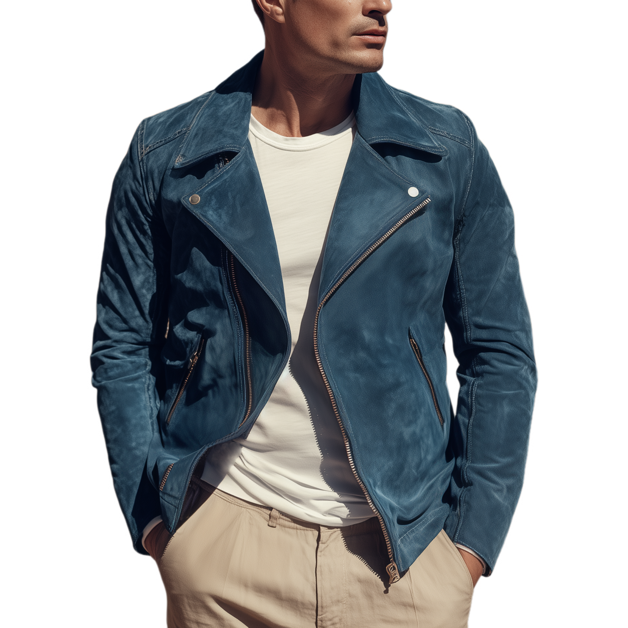 Men's Classic Casual Lapel Suede Zip-Up Motorcycle Jacket MTA2536H3K