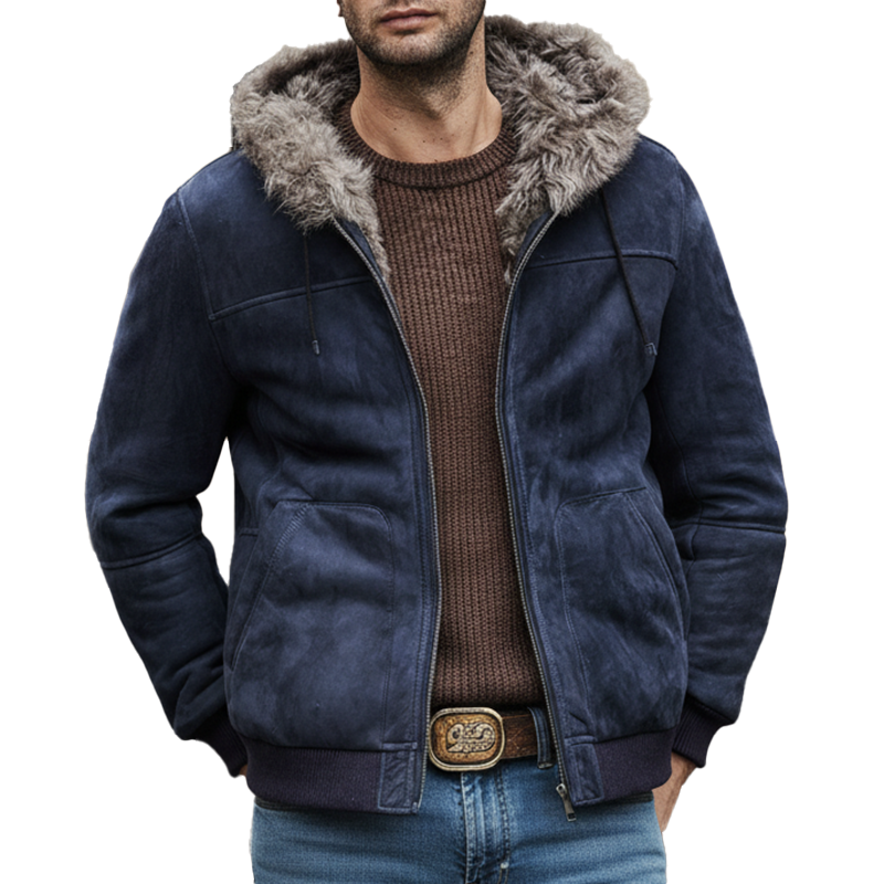 Men's Winter Retro Faux Suede Lined Hooded Zip-Up Jacket MTA2402K2P