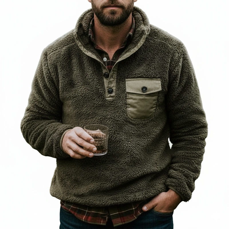 Men's Urban Army Green Stand Collar Sherpa Pullover Sweatshirt MTA1776K6U