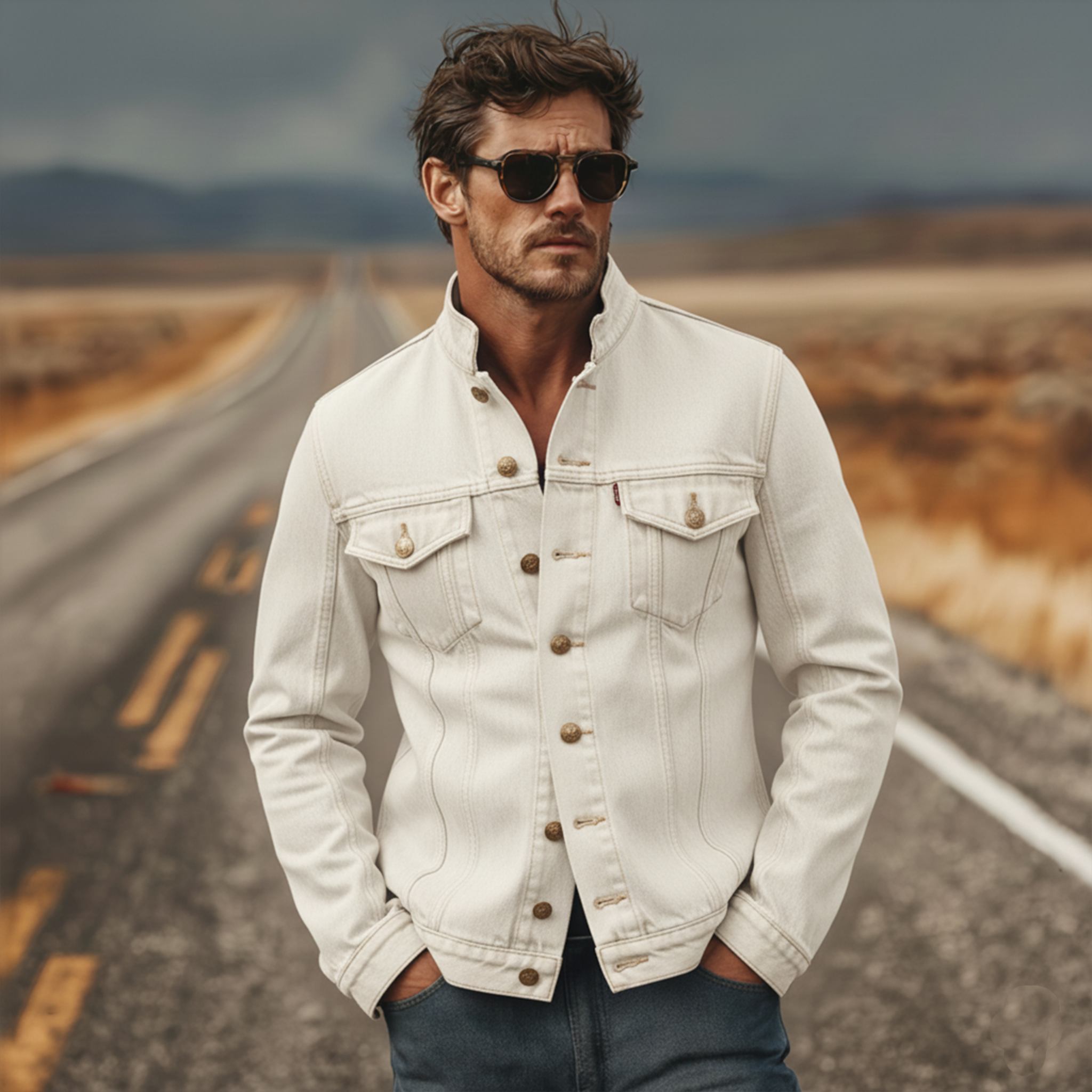 Men's Classic Retro Denim Stand-up Collar Jacket MTA0137L3K