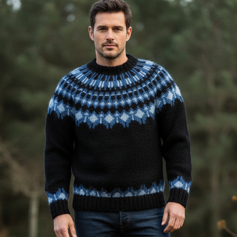 Men's Crew Neck Classic Jacquard Warm Sweater MTA3063I1U