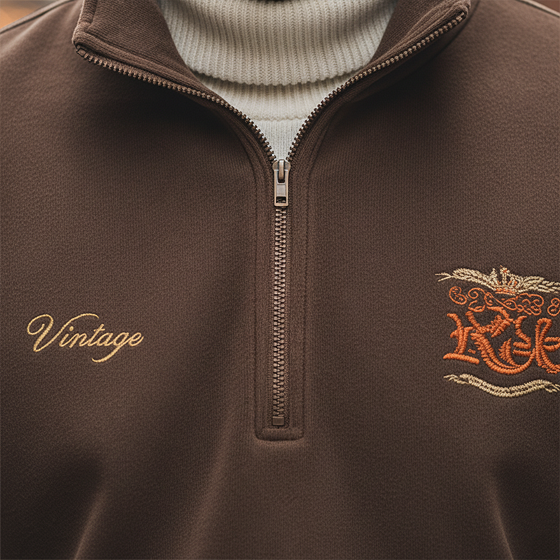 Men's Retro Minimalist Embroidered Fleece Half-Zip High Neck Sweatshirt MTA2713J5P