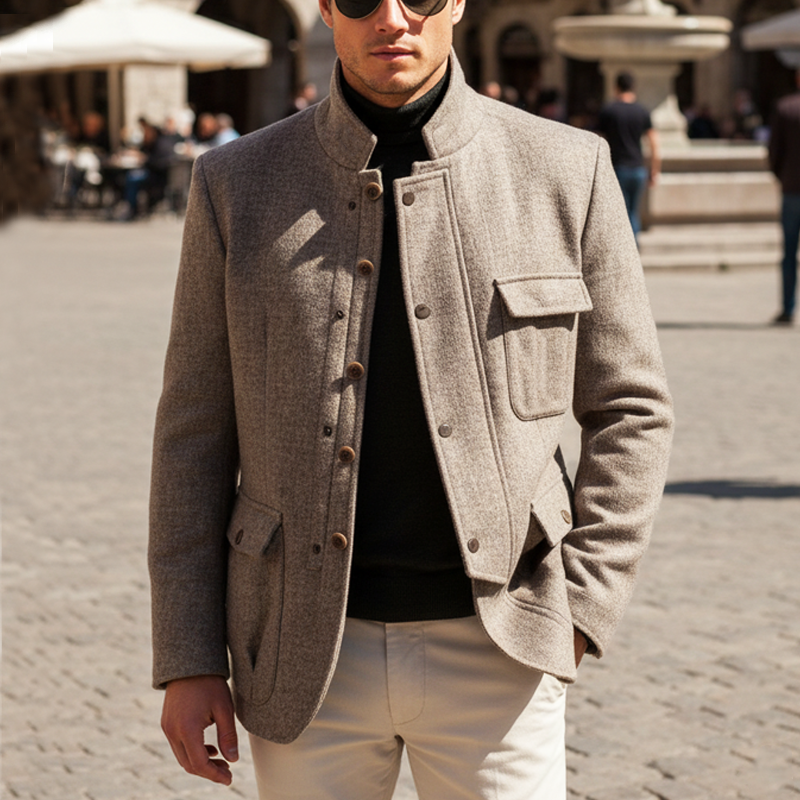 Men's Classic Business Stand Collar Button Jacket MTA2949I8U