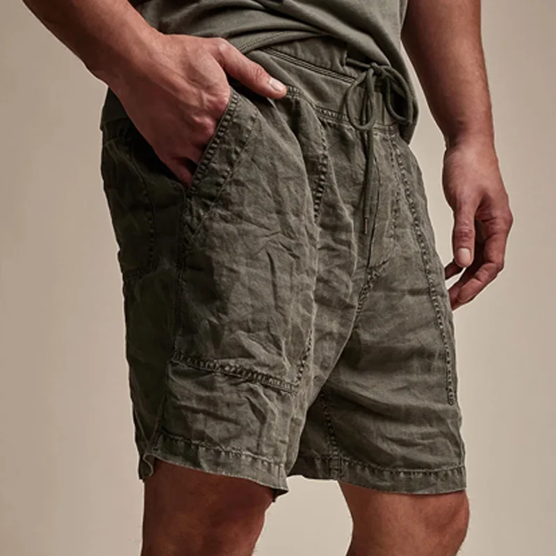 Men's Fashion Cozy Cotton And Linen Elastic Waist Casual Shorts MTA1305E5Z