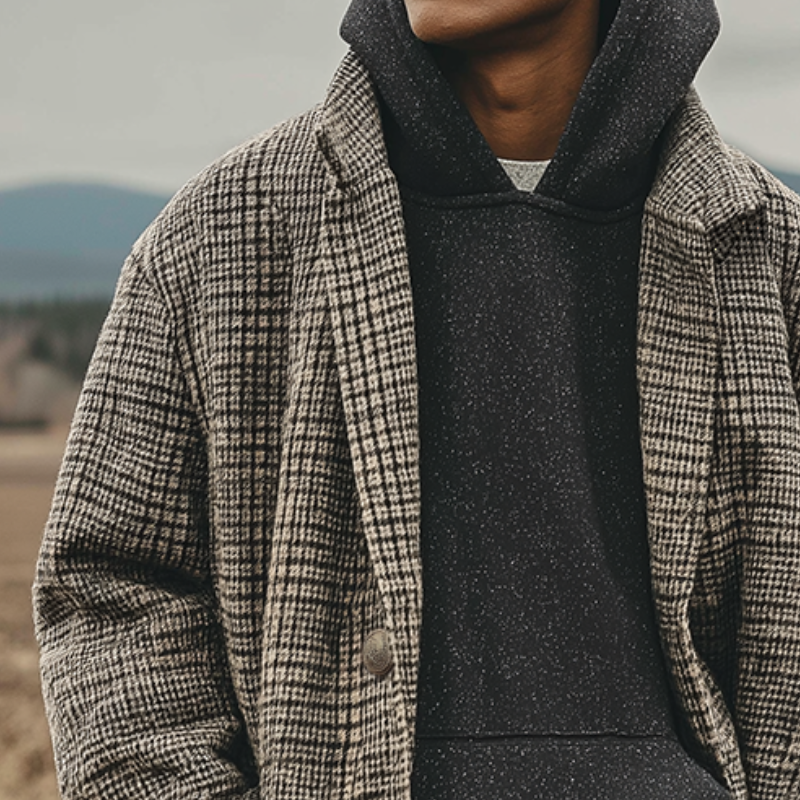 Men's Retro Casual Plaid Lapel Jacket MTA2784K0TO