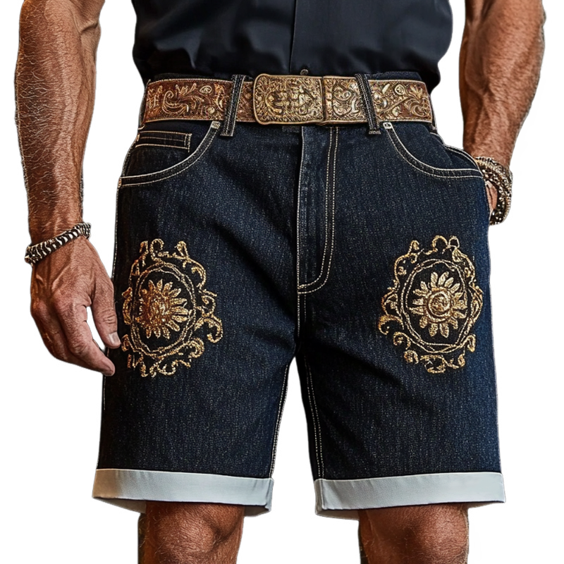 Men'S Fashion Retro Embroidered Straight Denim Shorts MTA0998E2Z