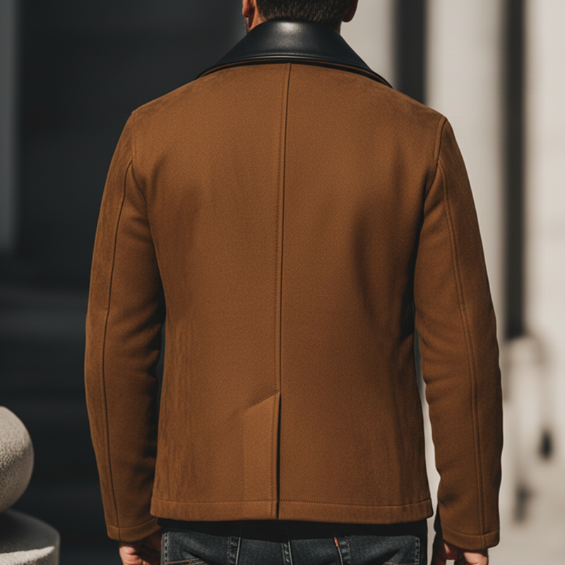 Men's Classic Suede And PU Leather Collar Double-breasted Jacket MTA1205K4U