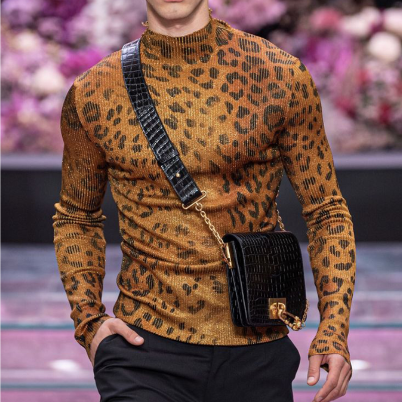 Men's Classic Casual Slim Leopard Print Long Sleeve T-Shirt 65300117K