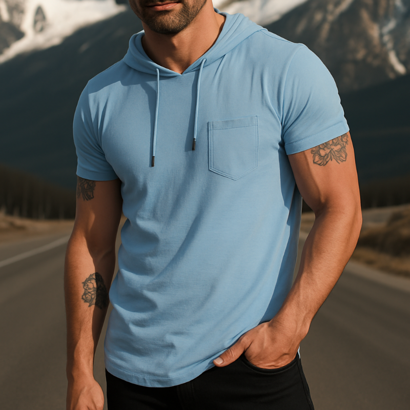 Men's Retro Casual Cotton Hooded Short Sleeve T-Shirt MTA1645G7TO