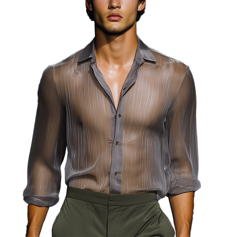 Men's Simple Chiffon Long-Sleeved Shirt (No Lining) MTA2558G4P