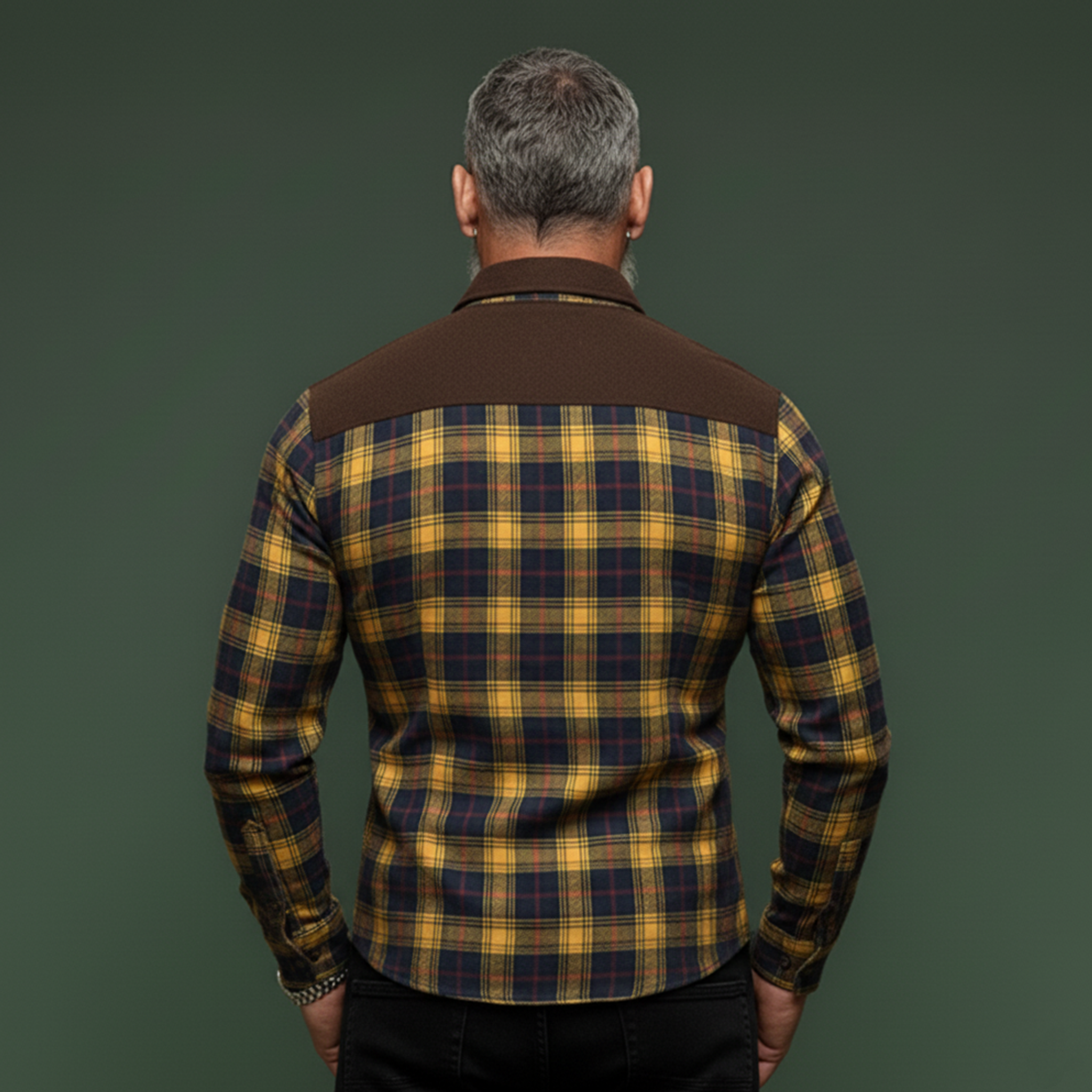 Men's Classic Casual Rugged Style Patchwork Faux Suede Slim-fit Plaid Brushed Long-sleeved Shirt MTA1370K5K