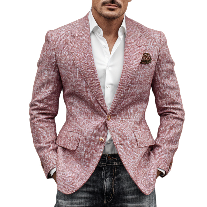 Men's Vintage Tweed Notch Lapel Two Buttons Casual Blazer MTA2991H1Z