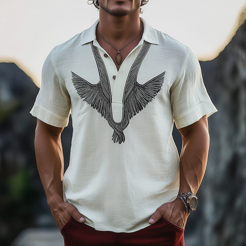 Men's Summer Retro Embroidered Short Sleeve T-Shirt MTA0670E8U