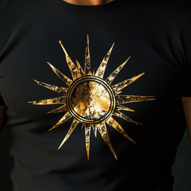 Men's Retro Casual Gold Sun Print Cotton Round Neck Short Sleeve T-Shirt 88143232TO