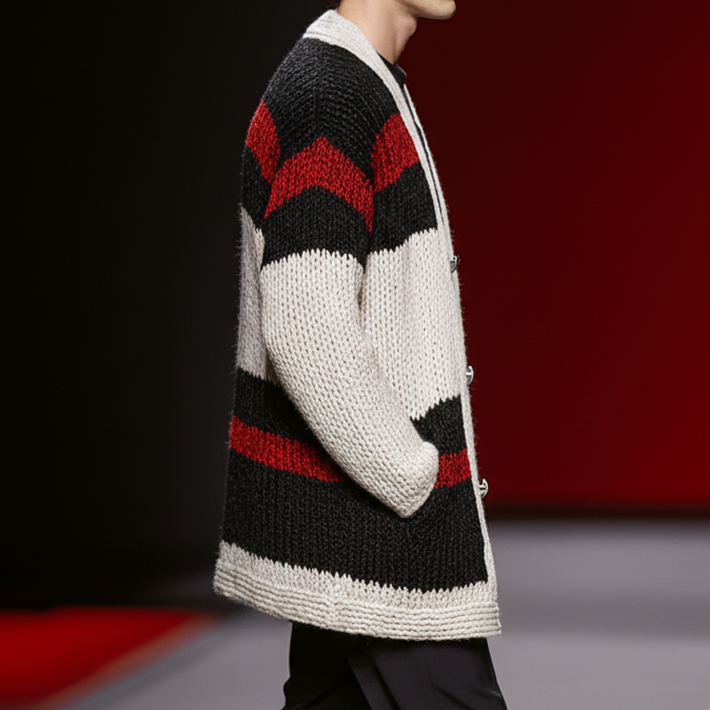 Men's Classic Colorblock Mid-Length Button-Down Cardigan MTA2731J6U