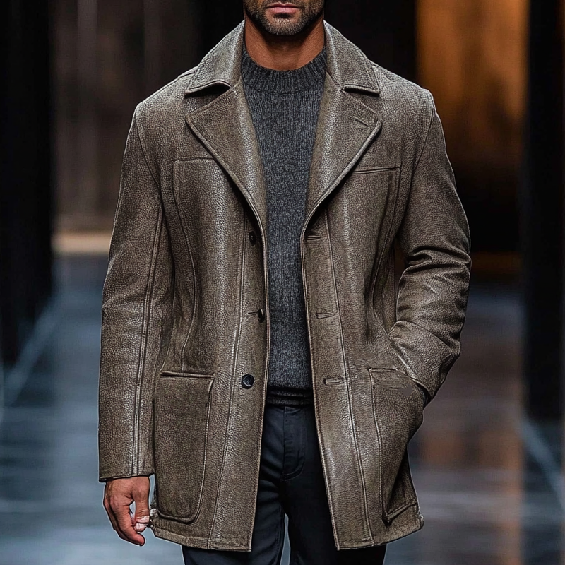 Men's Retro Casual Lapel Mid-Length PU Coat MTA0837I8X