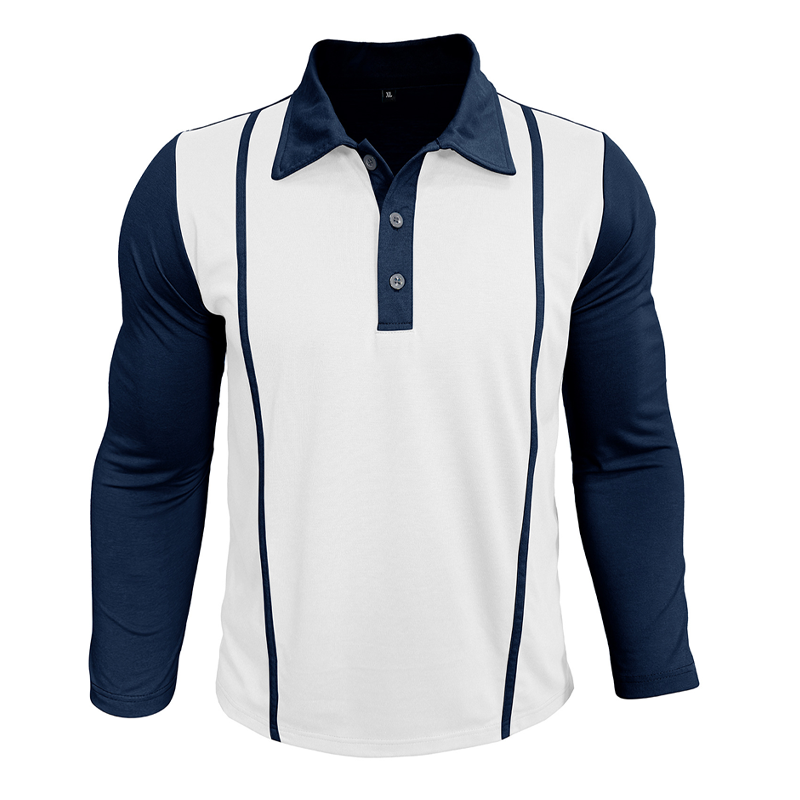 Men's Contrast Color Cotton Blend Long-sleeved Polo Shirt MTA2827G5X