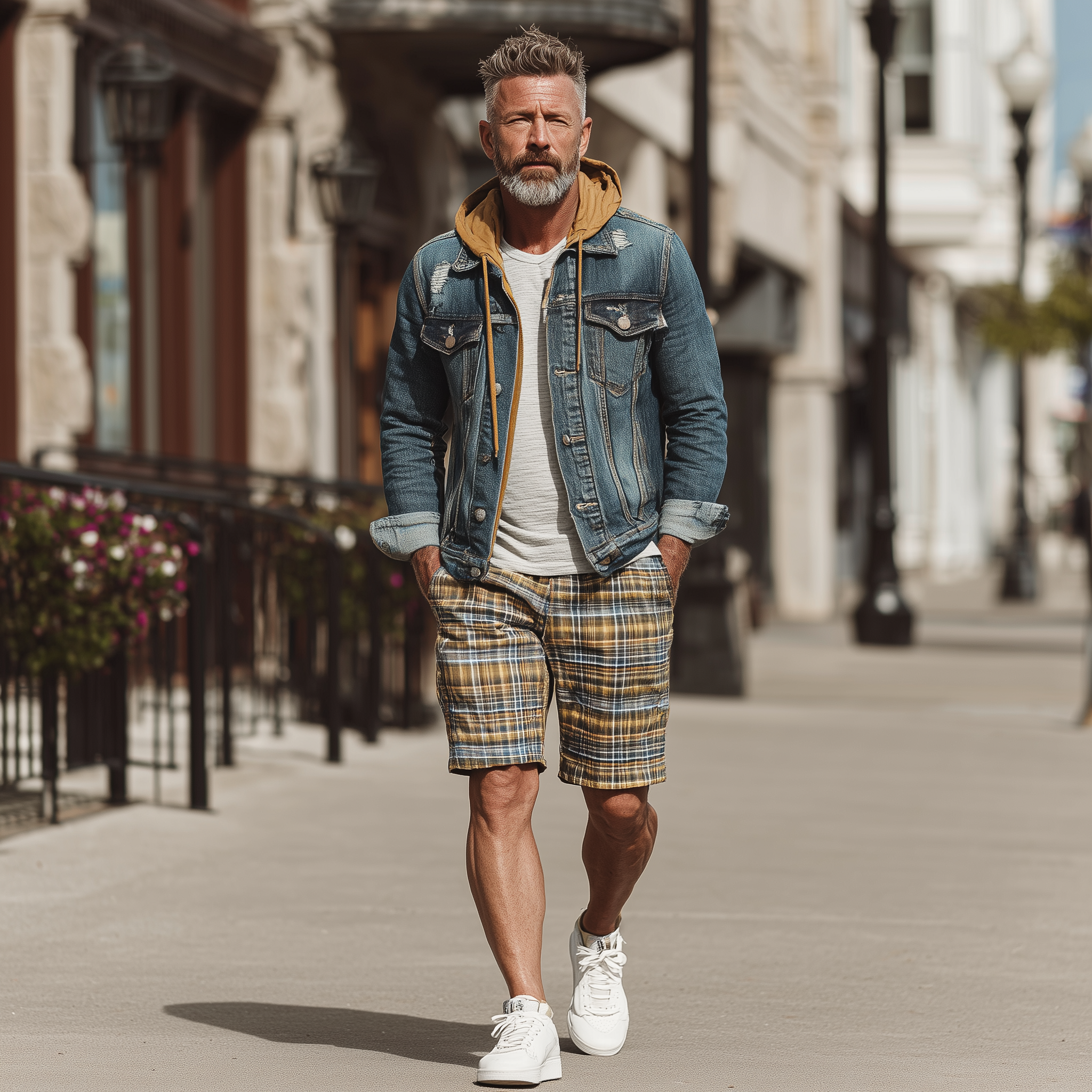 Men's Summer Cotton Blend Fashion Check Print Casual Shorts MTA1461G7P