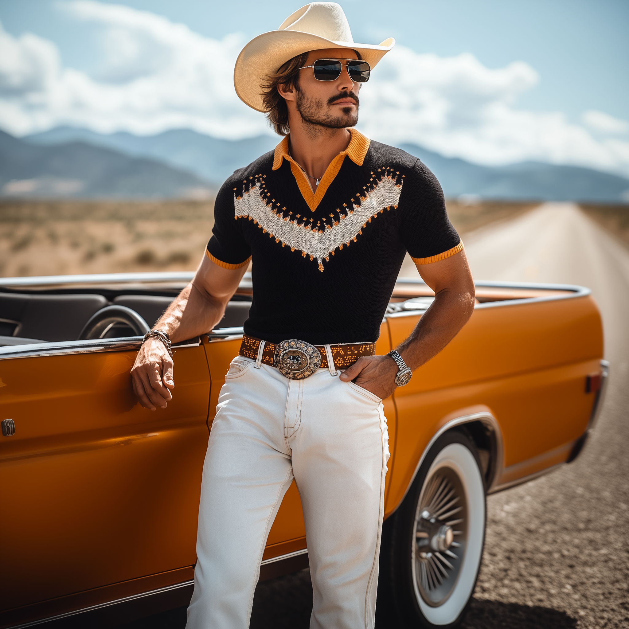 Men's Spring And Summer Fashion Casual Western Cowboy Style Thin Knitted Short-sleeved Polo Shirt MTA1550E1K