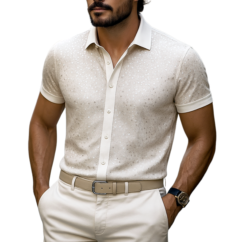 Men's Sequin Lapel Short Sleeve Shirt MTA2364F1Z