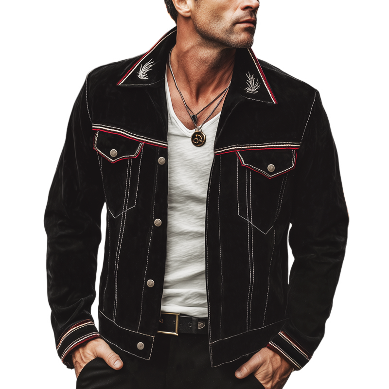 Men's Classic Suede Embroidered Button Jacket MTA2518H0U
