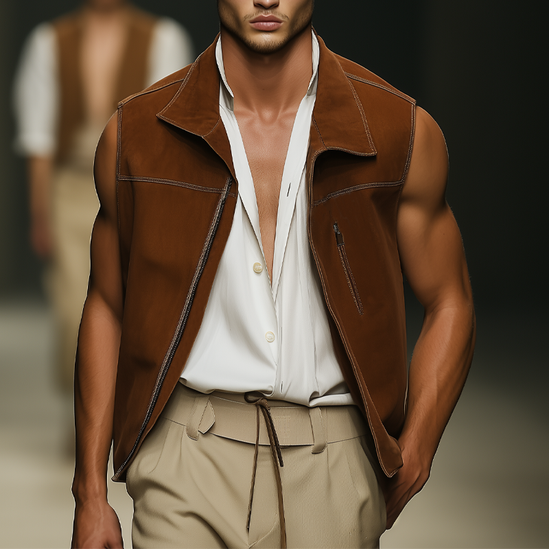 Men's Vintage Classic Suede Zip-Up Vest MTA1687F9U