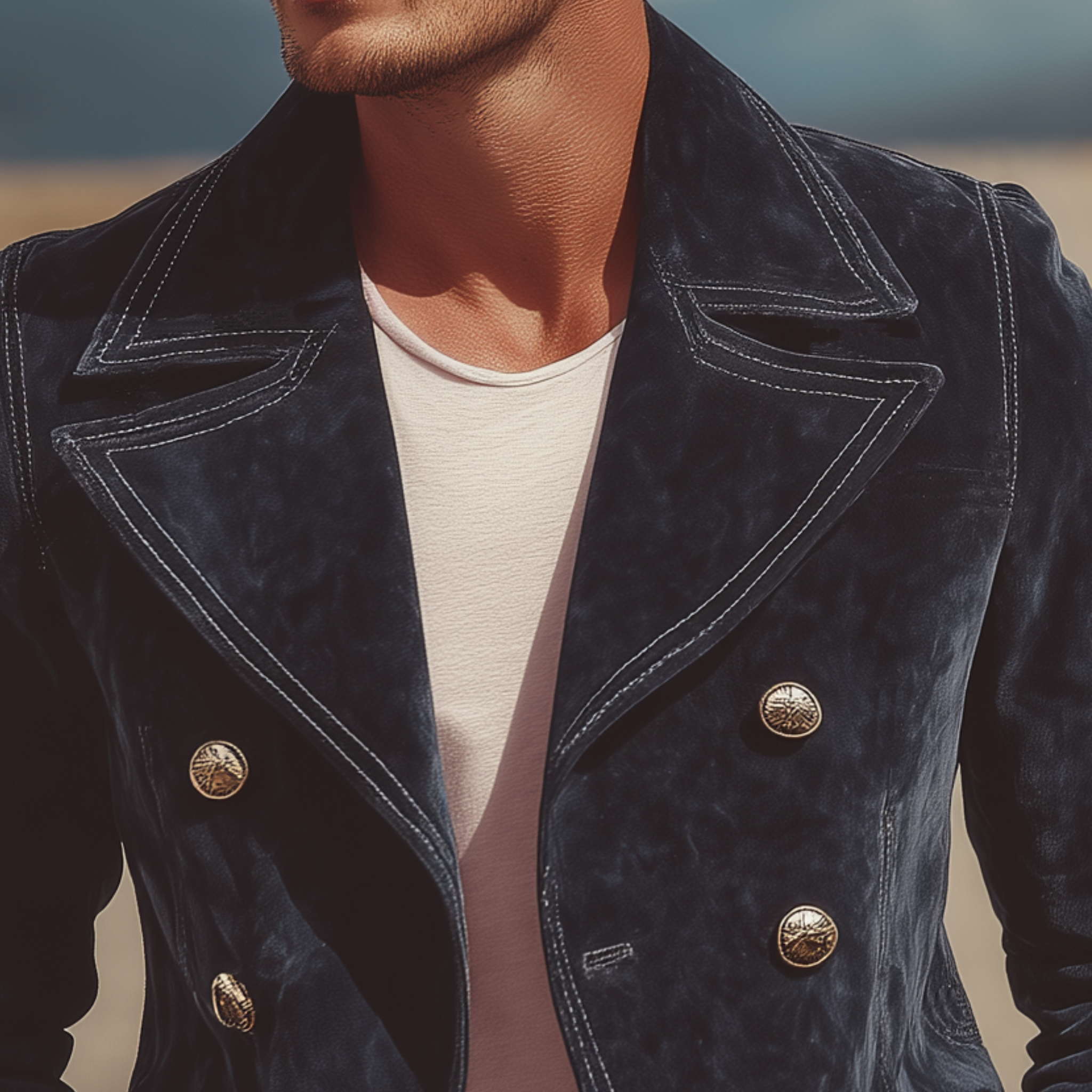 Men's Classic Retro Western Lapel Suede Double Breasted Jacket MTA0893H2K