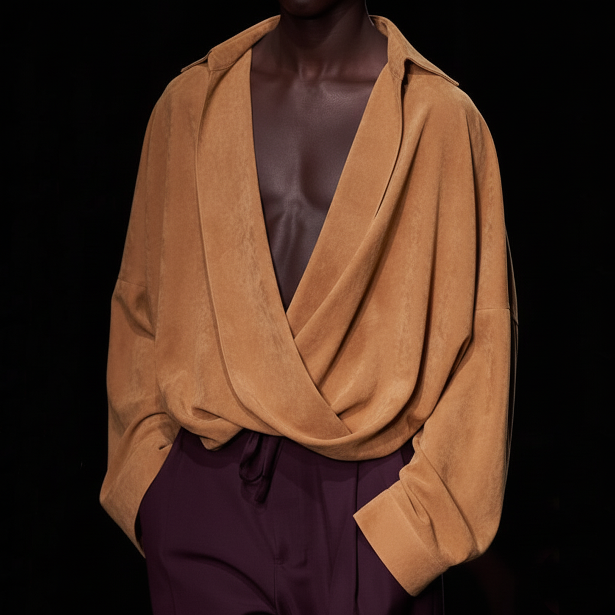 Men's Vintage-style Sexy Deep V-neck Faux Suede Long-sleeved Shirt MTA0803L4K