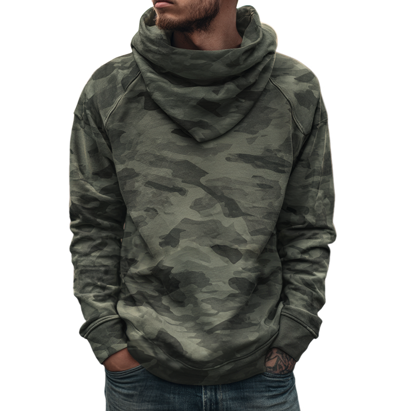 Men's Retro Casual Camouflage Print Ruffle Collar Sweatshirt MTA1320H7TO