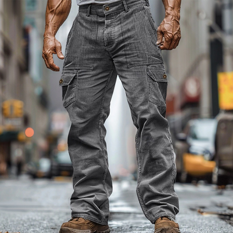 Men's Solid Multi-Pocket Corduroy Cargo Pants MTA2837G1X