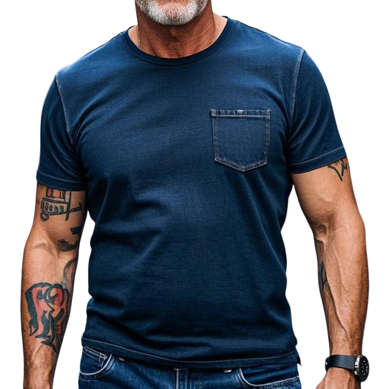 Men's Vintage Casual Round Neck Cotton Blend Short-sleeved T-shirt 09073977F