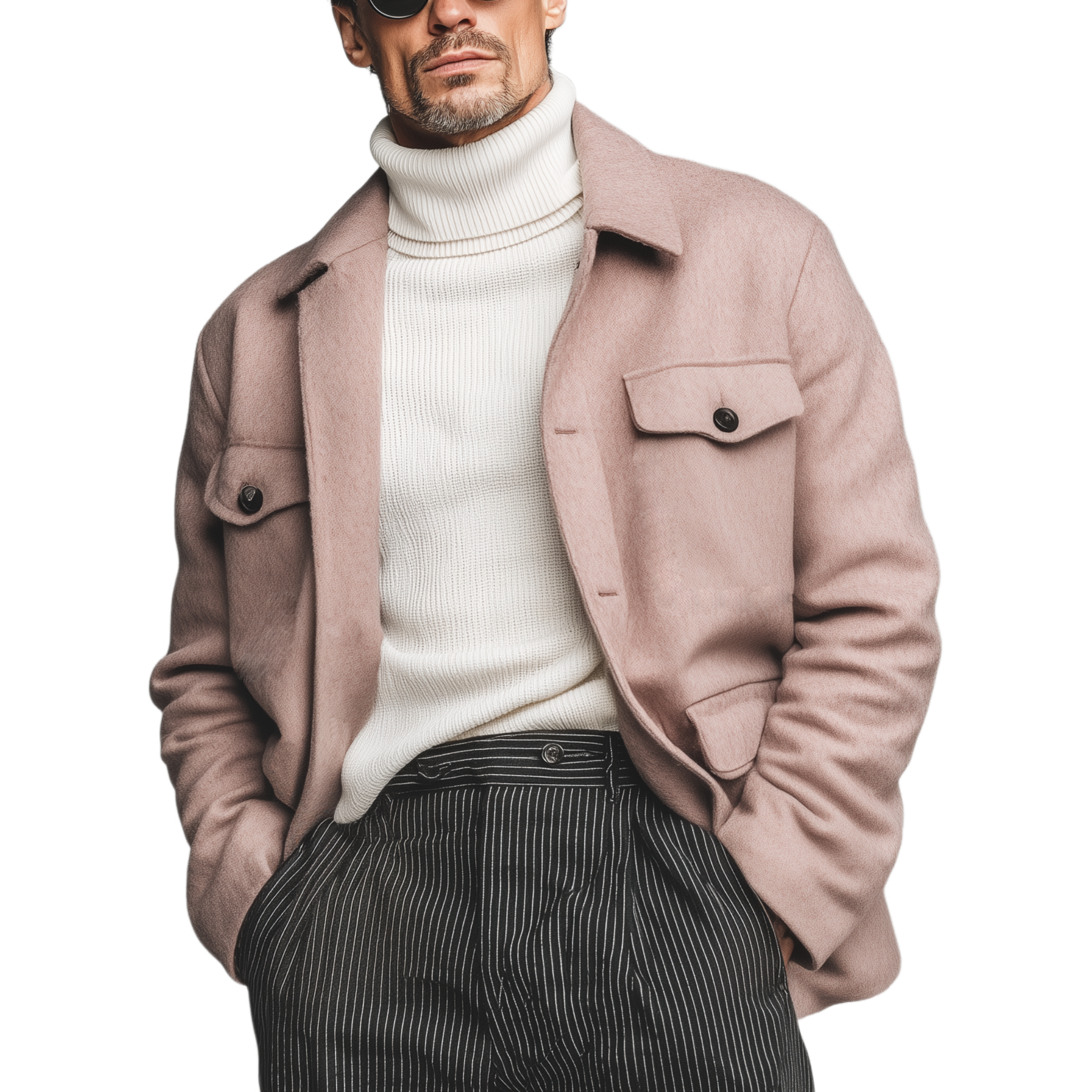 Men's Classic Casual Lapel Pink Faux  Wool Jacket MTA2481I6K