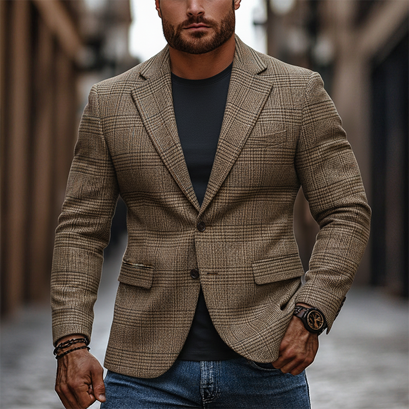 Men's Casual Plaid Blended Lapel Blazer MTA0616K7X