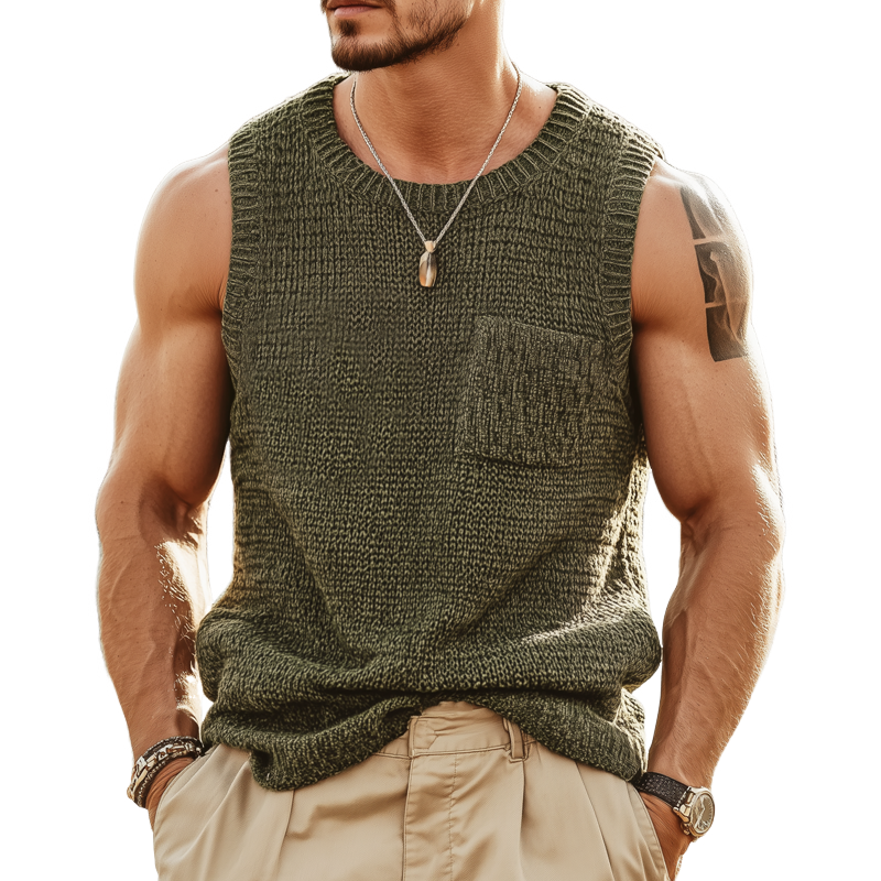 Men's Summer Solid Color Crew Neck Crochet Tank Top MTA0948G3U
