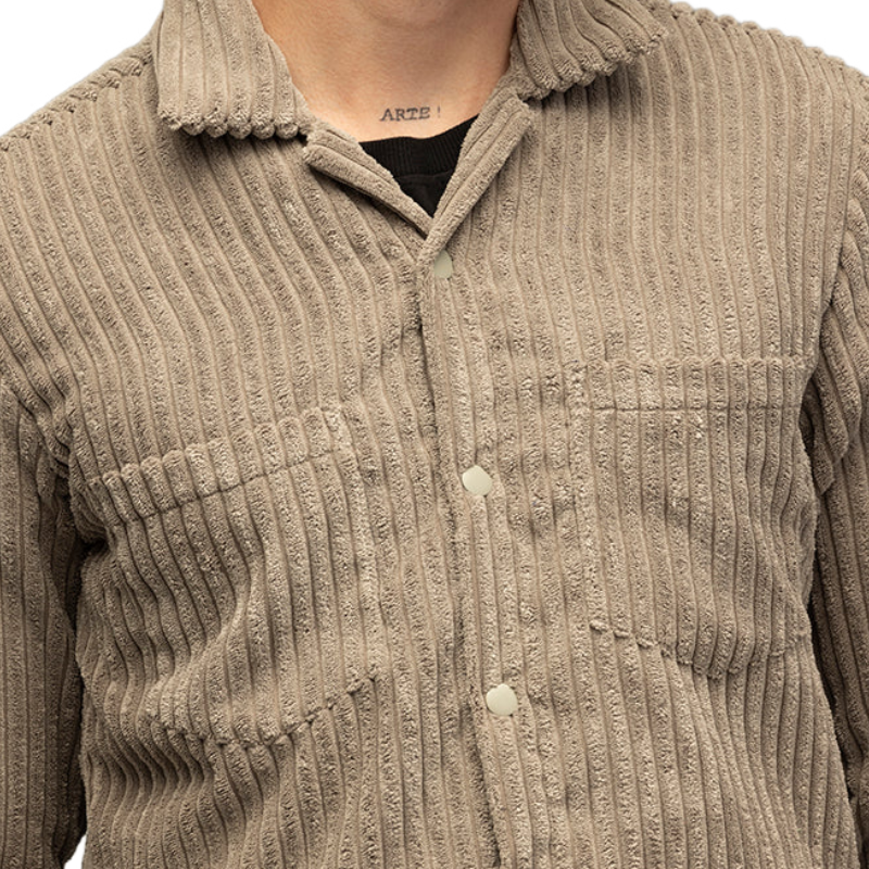 Men's Casual Lapel Corduroy Long Sleeve Shirt 90703715F