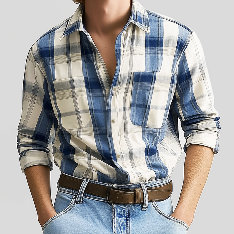Men's Business Classic Plaid Cotton Long Sleeve Shirt MTA2958G4U
