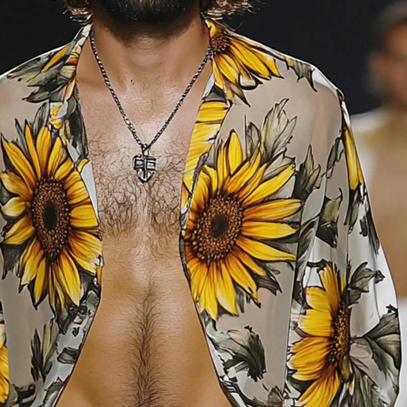 Men's Sunflower Print Long Sleeve Shirt MTA0676F7X