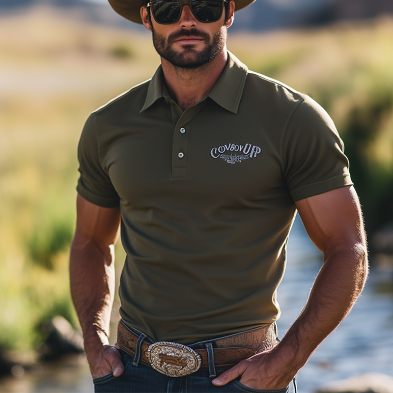 Herre sommer-T-skjorte med klassisk broderi og polohals for business MTA2660F3U
