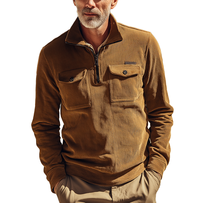 Men's Retro Half-Zip Long-Sleeved Polo Shirt MTA0871H5P