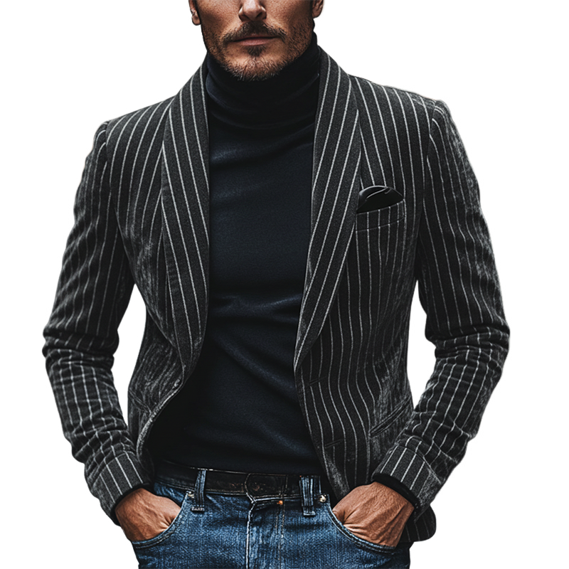 Men's Striped Lapel Faux Wool Blazer  MTA1522J7X
