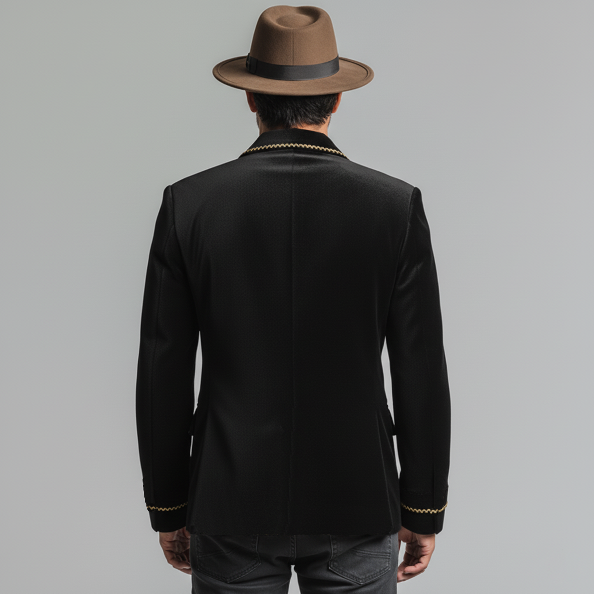 Men's Classic Vintage Lapel Embroidered Faux Velvet Double-breasted Jacket MTA0543L7K